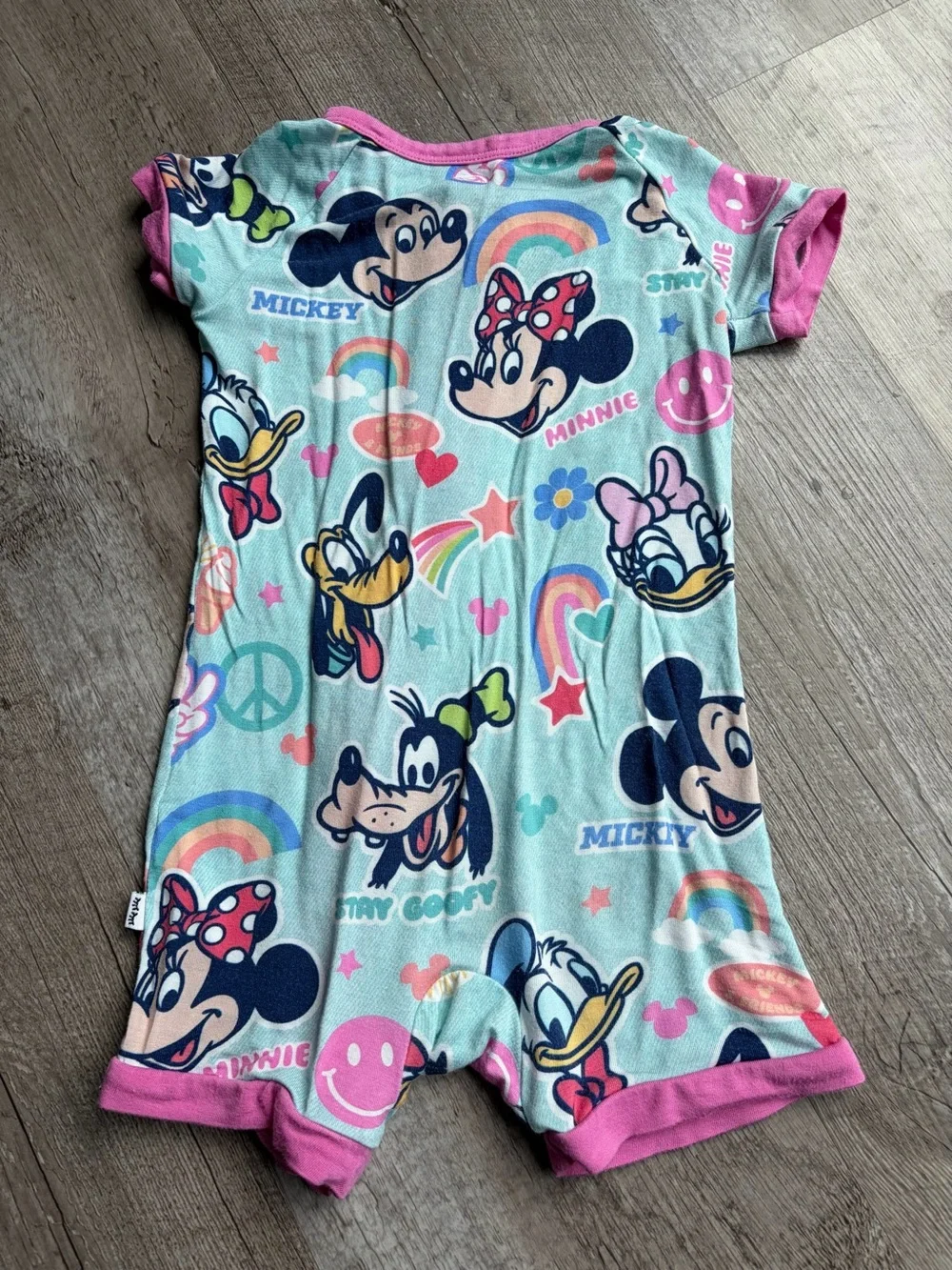 Disney Little Sleepies Short Sleeve Zip Romper Pajamas in Mickey Print 6-12M